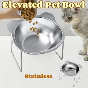 Elevated Cat Bowl Stainless Steel Bowl Pet Food Water Feeder Bowl Dog Anti Overturning Slanted Bowl