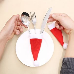 4/8Pcs Mini Christmas Hat Christmas Cutlery Rack Christmas Bottle Hat Cute Christmas Lollipop Wrapped Hat Christmas Wedding Birthday Party Decorations