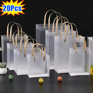 20/10pcs Transparent Plastic Tote Bag / Reusable Frosted Gift Bags with Handles / Waterproof Eco-friendly Shopping for Christmas Wedding Birthday Party