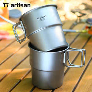 Tiartsian Pure Titanium 300ml ถ้วยกาแฟกลางแจ้ง Camping Ultralight แบบพกพาพับชาแก้วน้ําบนโต๊ะอาหาร