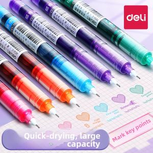 Deli Colorful Quick-Drying Inkless Pens Large Capacity Note-Taking Pens Direct Liquid Rollerball Pens Highlighter Pens Red Pen Set