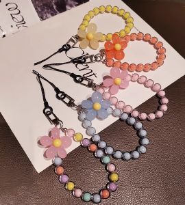 CoAce Phone Lanyard Beaded Wrist Phone Lanyard CLEAR Beads Mobile Phone StrapWrist Strap Keychain Charm Chain Hanging Cord Anti-lost Handmade Polymer Clay Ceramic Bracelet for Women Girl