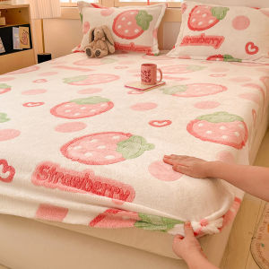 Thick Warm Milk Coral Velvet Bed Skirt Set