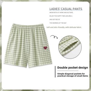 miiow | Pure Cotton Lightweight Short Pajama Pants For Women Casual Loose Home Wear Plaid Design Comfortable Breathable Sleepwear