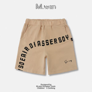 Boys Summer Casual Short Pants Thin Five-Point Sports Clothes Baby Fashion Letter Print Cotton Blend Fabric mid Waist Elastic Belt