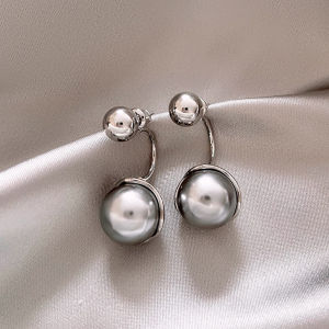Ceelysees Fashionable Double-Sided Wear Grey Bead Silver Needle Earrings Luxury Minimalist Design Original Creation Jewelry