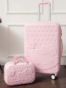 Ultra-Light 24 นิ้ว ผู้หญิง กระเป๋าเดินทางแบบพกพาพร้อมกระเป๋าเดินทางแบบหมุนได้สี่ล้อ การ์ตูน ลายวัสดุ ABS+PC