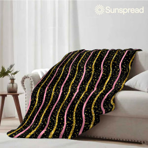 Beast Kingdom | Black Gold Glitter Wavy Line Soft Warm Flannel Blanket Lightweight Cozy Christmas Halloween Home Decor Room