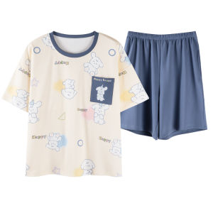 miiow | Catwoman Sleepwear Womens New 2025 Summer Short Sleeve Shorts With Chest Pad Integrated Can Be Worn Outside Home Clothes Set