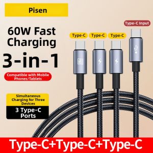 PISEN | Dây Cáp Dữ Liệu Ô Tô Sạc Nhanh 3-trong-1 Dual Type-C USB