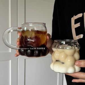Heat Resistant High Borosilicate Glass Grape Design Coffee Cup with Handle Milk Latte Water Juice Glass Cup Nordic Style