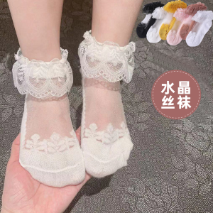 Ultra-Thin Summer Baby Socks Pure Cotton Ice Silk Lace Edged Princess Style Childrens Short Socks Breathable Mesh Knitwear