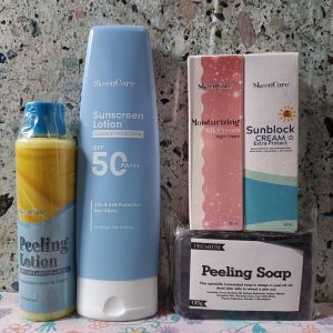 5 in 1 Skeen Care Peeling Lotion 100ml+Skeen Care SUNBLOCK LOTION SPF70 120ml+Skeen Care SUNBLOCK CREAM SPF50 30ml+Skeen Care Moisturizing Milk Cream Night Cream 30ml+Peeling Soap 135g