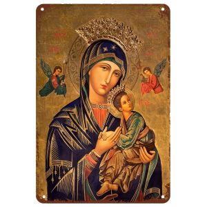 CIFbuy | 2D Vintage Metal Sign Virgin Mary Child Jesus Wall Art Gold Frame Crown Decor Home Bar Hotel Religious Ornament