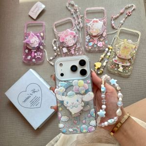 Dreamy Sanrio Hello kitty Pudding Dog Kuromi Melody For Magnetic Bracket Phone Case For iphone 17 16 15 14 ProMax 13 With Chain