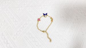 Sanrio | Cute Kuromi Themed Bracelet Zinc Alloy with Enamel Kuromi Heart & Rainbow Pendants Gold Tone Adjustable Wristband