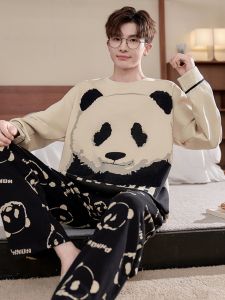 ชุดนอนผู้ชายแขนยาวบาง ผ้าฝ้ายแท้ ชุดอยู่บ้าน ลายการ์ตูน ใส่ได้ทั้งในและกลางแจ้ง ไซส์ใหญ่ ฤดูใบไม้ผลิและฤดูใบไม้ร่วง