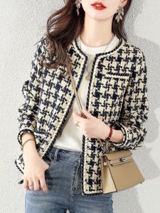 Spring Autumn Woolen Short Coat Lady Fashionable Commute Style Small Fragrance Style Womens Clothing Top for Autumn Winter