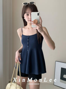 Pure Desire Sweet And Spicy Single Button Strap Dress Mid-Length Simple Solid Color Summer New Style XinmonLee Womens T-shirt