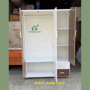 TỦ QUẦN ÁO NHỰA ĐÀI LOAN CAO CẤP 3 CÁNH TRẮNG NÂU CÓ BÁNH XE DI CHUYỂN