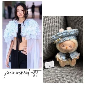 Handmade Jennie Labubu Party Clothes Set with Shawl Elegant Fragrance Style Childrens Fashion Playwear in Stock