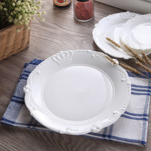 European-Style Crown Ceramic Breakfast Plate Embossed Pasta round Plate Dinner Plate Steak Plate Cake Plate Dessert Western Dish