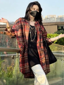 Casual Plaid Long Sleeve Shirt Womens Spring New Thin Cardigan Style French Top Design Sense Versatile Elegant Checkered Shirt