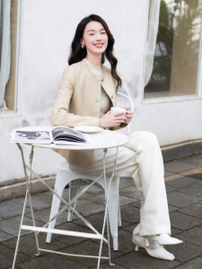 Chinese Style Hollow Round Collar Waist Slimming Leather Jacket