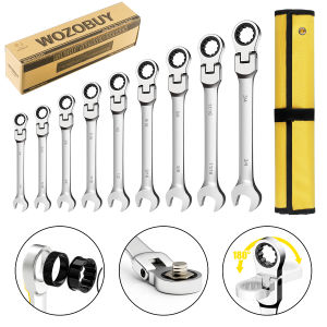 Flex Head Ratchet Combination Wrench Set 1/4”-3/4”SAE 72-Teeth Box End and Open End Spanner Gear Wrench with Cr-V Constructed