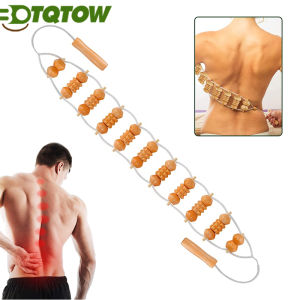 1Pcs Wood Back Massage RollerLymphatic Drainage Wood Back Massage Tools Rope Muscle Massager for Back Shoulders and Whole Body
