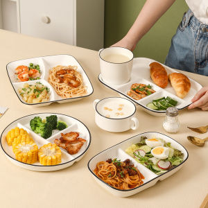 Ceramic Divided Breakfast Plate Fat Reduction Five Grids Postpartum Utensils Adult Deepened High-End Home Set Fruit Bowl