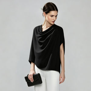 AMII | Asymmetrical Drape Collar Chiffon Top Women