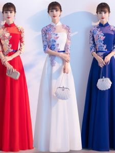 Elegant Retro Fitted Long Skirt for Chorus Performance Folk Music Outfit Stand Collar Womens Ceremony Dress Summer New Style