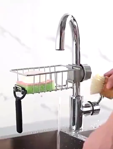 Faucet Storage Rack Stainless Steel Sink Organizer Sponge Holder Adjustable Clamp On Tap Drain Basket for Kitchen Soap