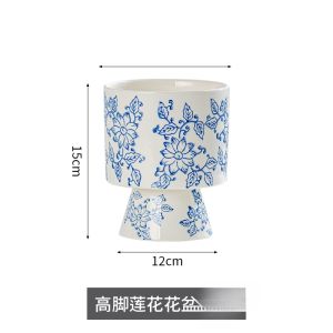 Blue and White Porcelain Butterfly Orchid Flower Arrangement Ceramic Flower Pot Chinese Indoor Vintage Ornament Porcelain Green Plant Florals Neutral Pot