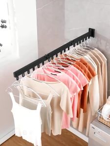 Ayuqi® Retractable Clothes Hanger Aluminum Drying Rack Punch/No-punch Folding Wall-mounted Invisible Clothesline Pole Storage Outdoor Telescopic Clothesline Pole Space Save