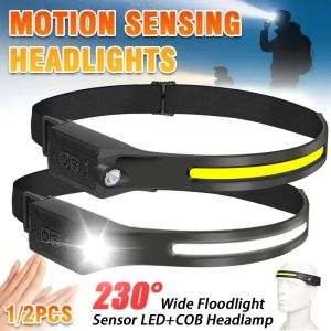 230°Bright Beam Headlamp LED Sensor Head lamp Built-in Battery USB Rechargeable Head Flashlight Outdoor Camping Fishing Headligh