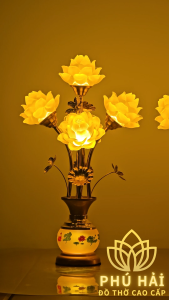Đôi Đèn 5 Bông Lưu Ly Bình Vẽ Sen Cao 50 Cm HCM KM : TẶNG LED DỰ PHÒNG