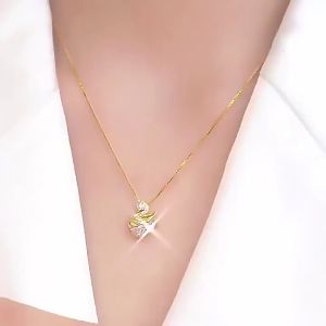 18k Gold Necklace: A Sparkling Diamond Swan Pendant