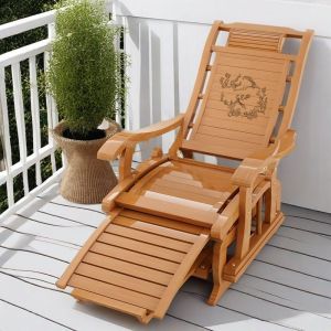 Rocking Chair Bamboo Leisure Chair Minimalist Couch Modern Household Wood Recliner Comfortable Thickened Rattan Chair for Elderly Balcony