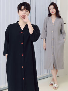 Anti-Light Bath Robe with Buttons Quick Dry Cotton Men Women Spring Summer Large Size Button Nightgown More Soft than Pure Cotton Beauty Salon SP