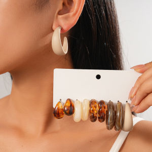 6/10/12 Pcs C-shaped Resin Stud Earrings for Women Water Drop Twisted Vintage Acrylic Ear Studs Daily Party Ear Jewelry Sets K