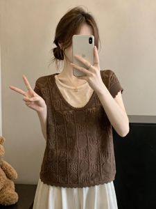 Áo Thun Lụa Mỏng Imitation Màu Vintage 2 Mảnh Phù Hợp Với Phụ Nữ Kích Cỡ Lớn Slim