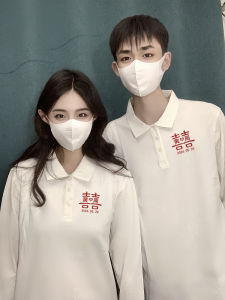 เสื้อยืดคู่รักแขนยาวฤดูร้อน 2025 ใหม่สำหรับการถ่ายภาพหมั้นแต่งงาน ความรู้สึกหรูหรา คอกลม ทรงหลวม ผ้าฝ้ายผสมโพลีเอสเตอร์