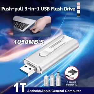 Portable USB Flash Drive 1TB 4 in 1 Push Pull for iPhone Android Phone Smart Phone Computer iPhone/iPad/PC External Storage Pendrive