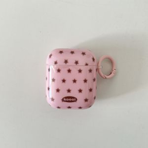 Retro Korean Pink Brown Five-Pointed Star Pattern with Ring with Star Pendant Earphone Case for AirPods 1 2 3 4 Pro 2 Pro 3