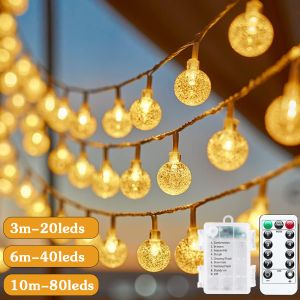 LED Crystal Ball Garland String Lights Outdoor Waterproof Christmas Decoration Camping Fairy Garland Garden Party battery Operat