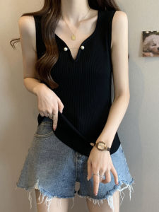 French Beaded V-Neck Ice Silk Strap Vest Women Summer plus Size Slimming Top Inner Wear Cotton Blend Commute Style