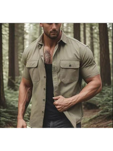 Lightweight Quick Dry Summer New American Outdoor Workwear Shirt Mens Loose Casual Half Sleeve Collared Short Sleeve Shirt