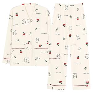 MiiOW | Cat Woman Sleepwear Long Sleeve Ice Silk Spring Autumn Home Clothes Set Antibacterial Comfortable Summer Outwear Youth Polyester Fiber